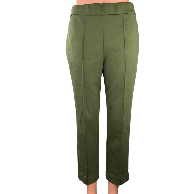 Ann Taylor Womens Green High Rise Cropped Pullon Straight Leg Trouser Pants Sz S