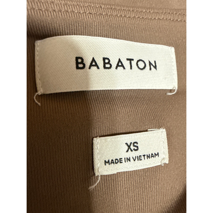 Aritzia Babaton Tan Long Sleeve Crew Neck T Shirt Thong Bodysuit Top Size XS