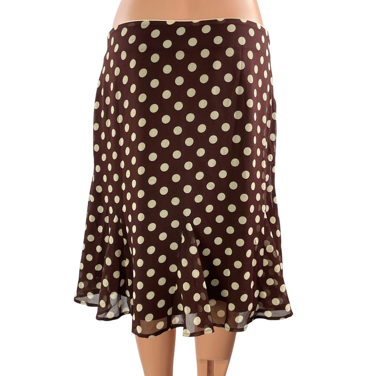 CIDER Brown Polka Dot Mesh Low Waist Bowknot Mermaid Knee Length Casual Skirts M