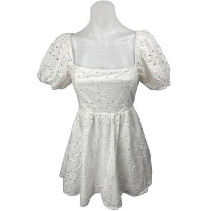 Zara Women's White Short Puff Sleeve Eyelet Embroidered Fit & Flare Mini Dress M