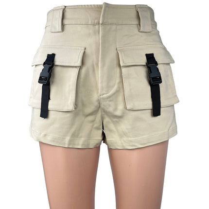 Salty Women's Beige High Waist Buckle Stretch Outdoor Hiking Cargo Shorts Size S