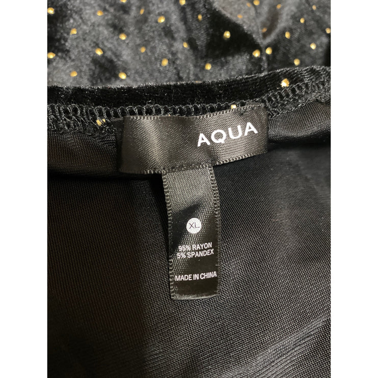 Aqua Black Velvet Velour Polka Dot Long Sleeve Tie Front Peplum Blouse Top Sz XL