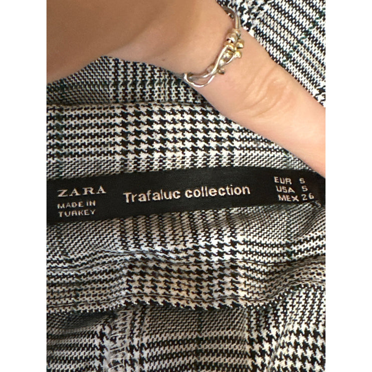 Zara Gray Plaid Checkered Pleated High Rise Straight Tapered Trousers Pants Sz S