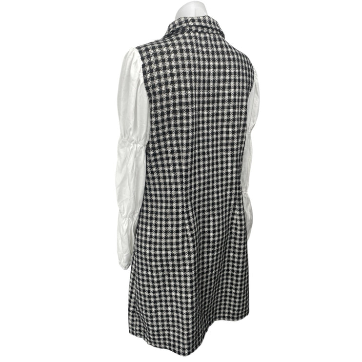 Shein Black White Tweed Long Puff Sleeve Double Breasted Mini Dress Size XL