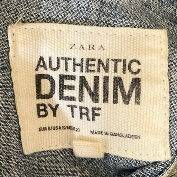 Zara Authentic Denim By TRF Blue Long Sleeve Collared Denim Trucker Jacket Sz S