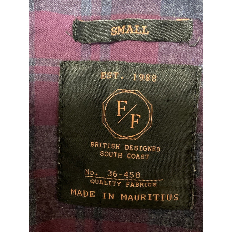 Men's Purple Plaid Checkered Collared Long Sleeve Casual Button Down Shirt Top S