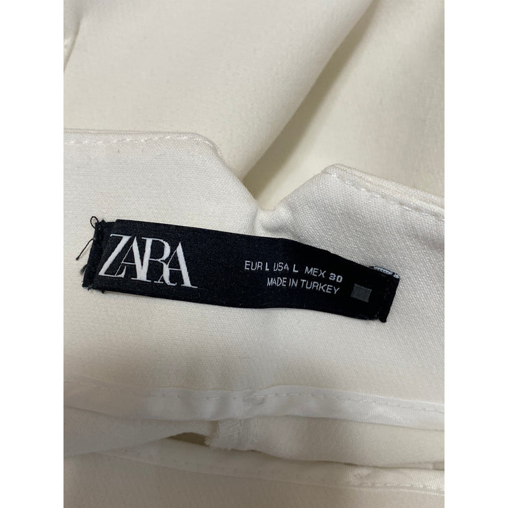 Zara Women's White High Waisted Pleated Tapered Leg Trousers Dress Pants Size L