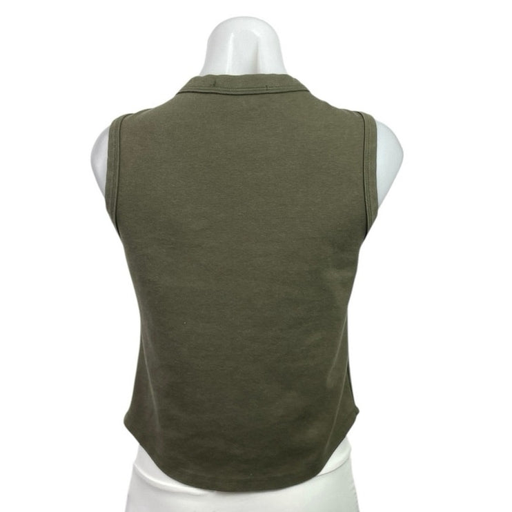 Vintage Threadz Green Sleeveless Crew Neck Button Up Crop Henley Tank Top Sz XL