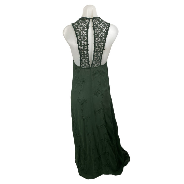 Zara Green Embroidered Floral Lace Sleeveless Tank Evening Maxi Dress Size S