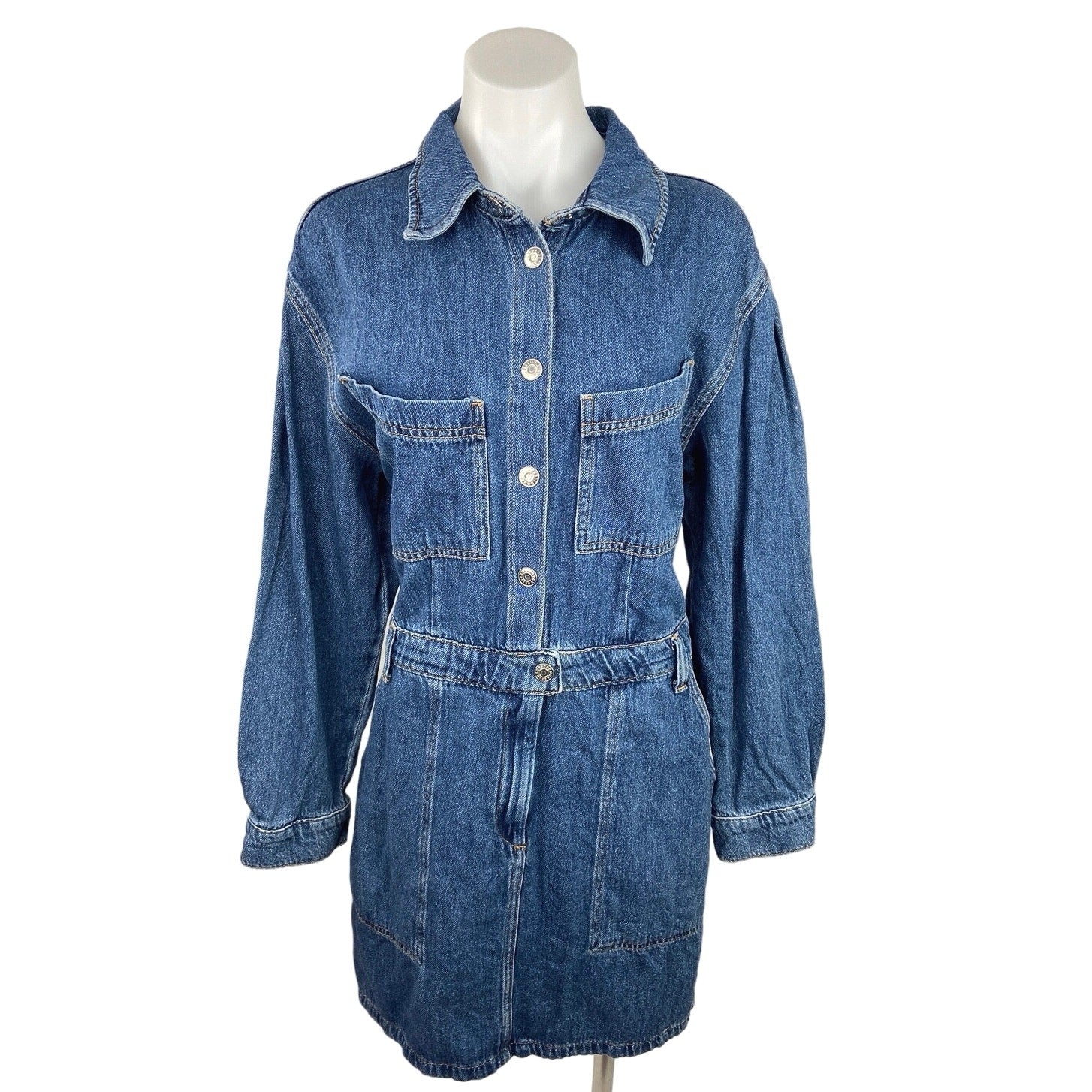 Mango MNG Womens Blue Collared Long Sleeve Knee Length Denim Shirt Dre Brie Mango MNG Womens Blue Collared Long Sleeve Knee Length Denim Shirt Dre Brie