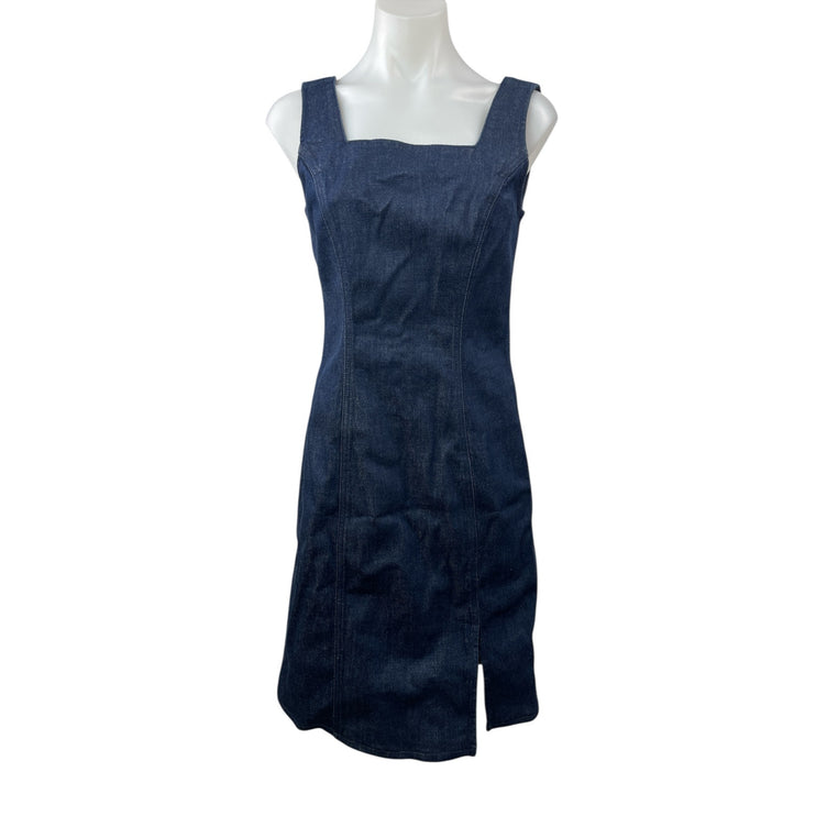 J.Crew Blue Square Neck Sleeveless Slit Zipper Mini Tank A-Line Denim Dress Sz 4