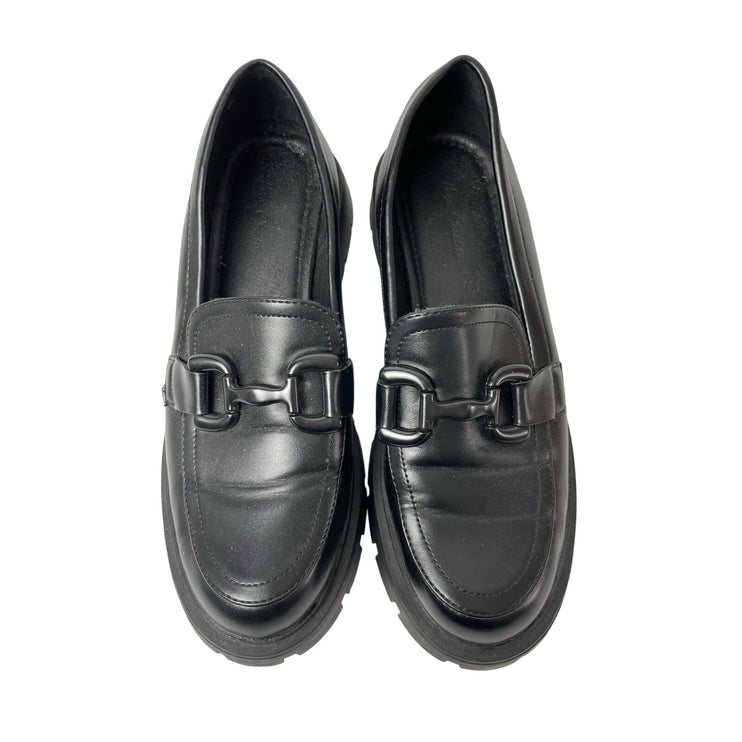 Vera Creation Black Vegan Leather Round Toe Chunky Platform Loafer Shoes 7 1/2