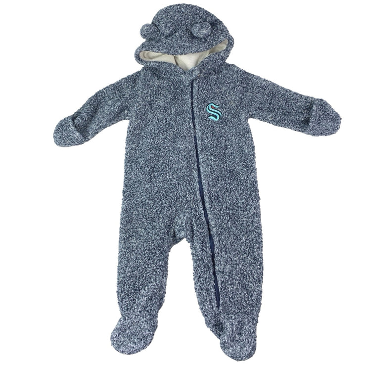 NHL Team Seattle Kraken Hockey Baby Gray Fleece Hoodie Full Zip Sleeper Sz 3/6M