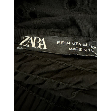 Zara Black Sleeveless Embroidered Smocked Cami Tank Mini Bodycon Dress Size M