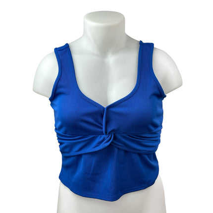 NEW BCBGeneration Womens Blue Knot Twist Front Sleeveless V Neck Crop Tank Top L
