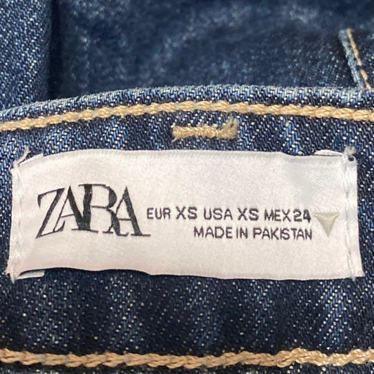 Zara Women's Blue Pleated High Waisted Mini A-Line Flared Denim Jeans Skirt XS