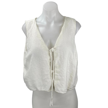 Abercrombie & Fitch White Linen Sleeveless Tie Front V-neck Crop Tank Top Sz XL
