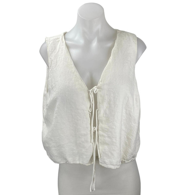 Abercrombie & Fitch White Linen Sleeveless Tie Front V-neck Crop Tank Top Sz XL