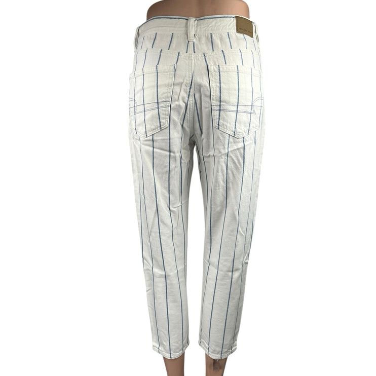 American Eagle White Striped High Waist Skinny Trousers Mom Denim Jeans Pants 2