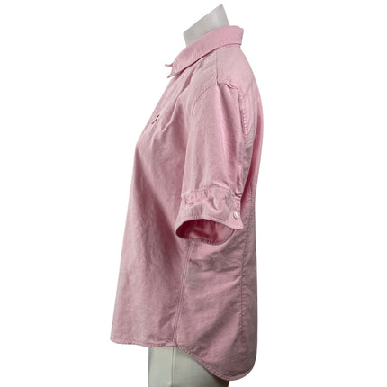 Ralph Lauren Women's Pink Cotton Short Sleeve Button Down Shirt Top Size 14