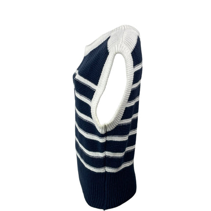 Feelkoo Women's Navy Blue White Sleeveless Striped Knit Sweater Vest Top Sz M/L