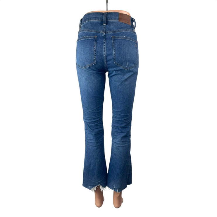 Madewell Cali Demi Boot Blue Distressed Button Fly Bootcut Flared Denim Jeans 25