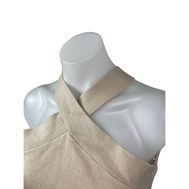 House of Harlow 1960 Cream Beige Cross Halter Sleeveless Knit Crop Top Size M