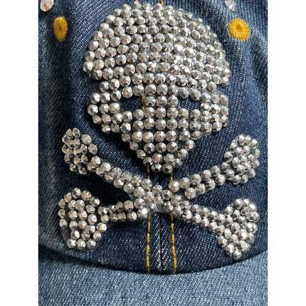 Women's Blue Rhinestone Bling Chambray Y2k Denim Jean Strapback Hat Cap OS
