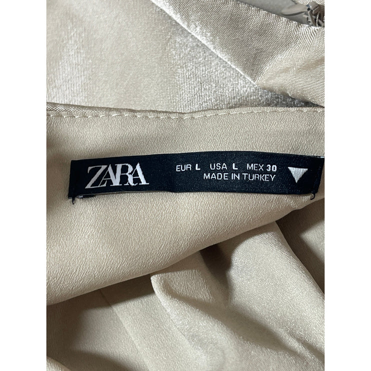 Zara Women's Gold Tan Satin Sleeveless Cami Camisole Cowl Neck Crop Tank Top L