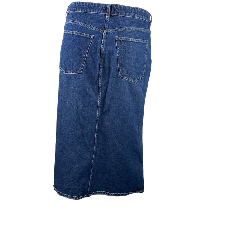 H&M Women's Blue High Waisted Front Slit Straight Midi Denim Jeans Skirt Size 18
