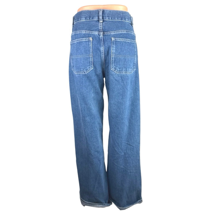 Zara Women's Blue High Rise Straight Baggy Palazzo Wide Leg Denim Jeans Pants 4