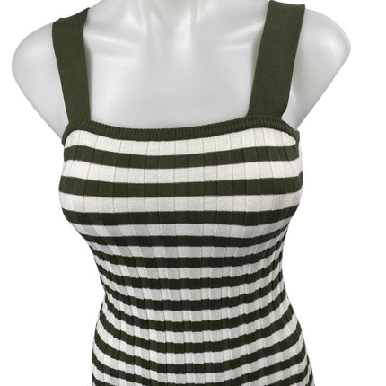 Fashion Green White Striped Knit Sleeveless Midi Bodycon Sweater Tank Dress XS