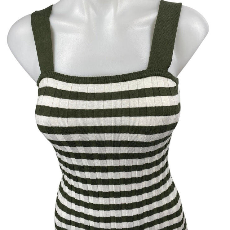 Fashion Green White Striped Knit Sleeveless Midi Bodycon Sweater Tank Dress XS