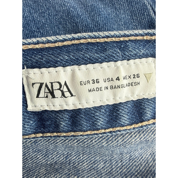Zara Women's Blue High Rise Straight Baggy Palazzo Wide Leg Denim Jeans Pants 4