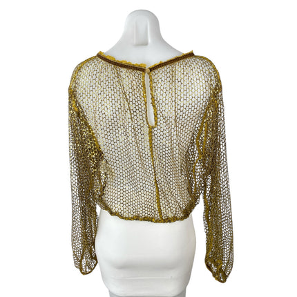 Free People Sparks Fly Women's Sequin Sheer Mesh Net Long Sleeve Blouse Top XS