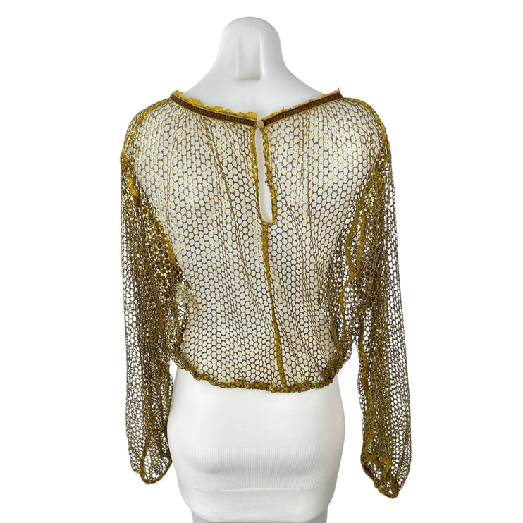 Free People Sparks Fly Women's Sequin Sheer Mesh Net Long Sleeve Blouse Top XS