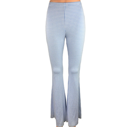 Fashion Nova Blue Gingham Check High Rise Ankle Bell Bottom Flare Pants Size S