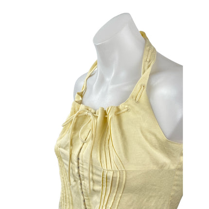 ASTR The Label Yellow Halter Pintucked Smocked Tie Sleeveless Crop Top Size S