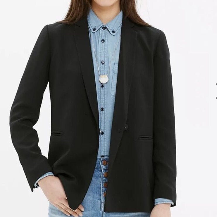 Madewell Lycee Women's Black Long Sleeve Drapey Blazer Coat Suit Jacket Size 0