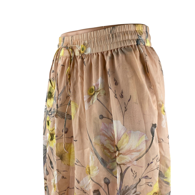H&M Women's Coral Floral High Waisted Wide Leg Tie Knot Trousers Pants Size 4