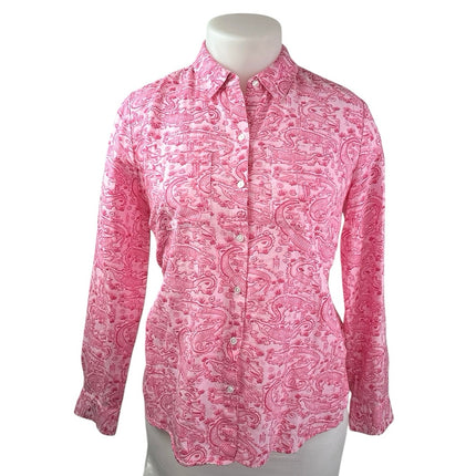 Charter Club Pink Linen Alligator Print Long Sleeve Button Up Shirt Blouse Top L