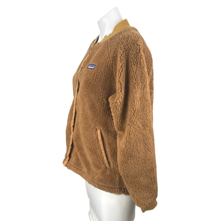 Patagonia Women's Brown Wool Sherpa Fleece Long Sleeve Snap Bomber Coat Jacket S