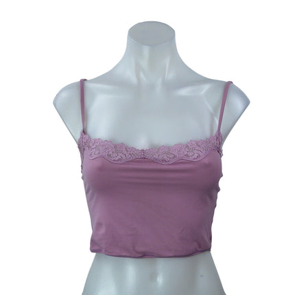 Skims Pink Floral Lace Trim Sleeveless Square Neck Cami Tank Crop Top Size M