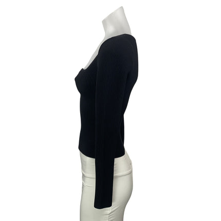 Aritzia Babaton Black Long Sleeve Sculpt Ribbed Knit Sweetheart Neck Sweater XS