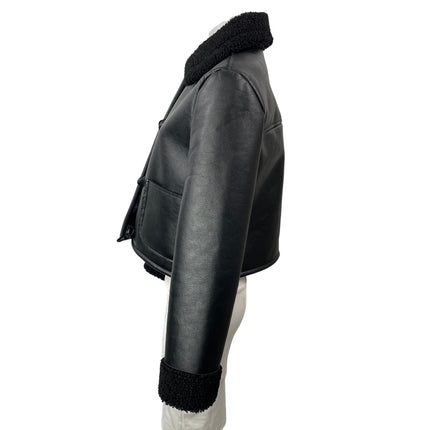 Zara Women's Black Long Sleeves Faux Leather Shear Cropped Double Faced Jacket S