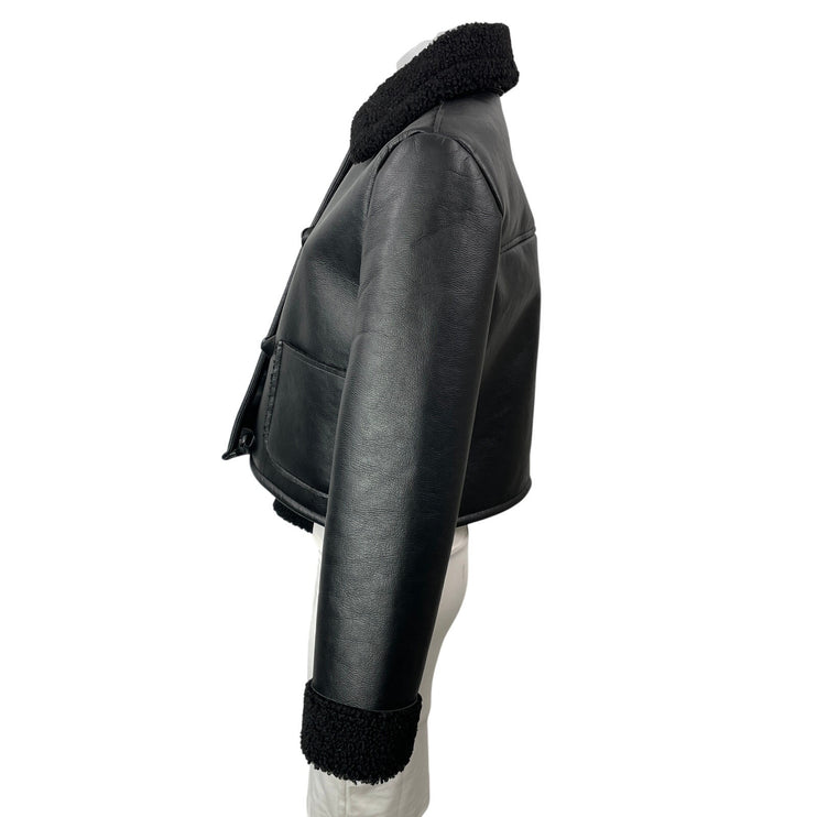 Zara Women's Black Long Sleeves Faux Leather Shear Cropped Double Faced Jacket S