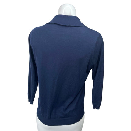 Zara Women's Blue Wool 3/4 Sleeve Button Front Collar Polo Sweater Shirt Top M