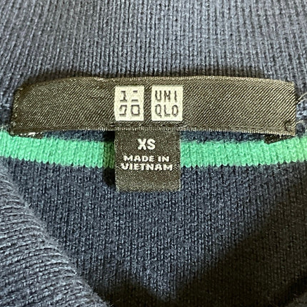 Uniqlo Women's Blue Green Stripe Long Sleeve Crop Polo Sweatshirt Sweater Top XS