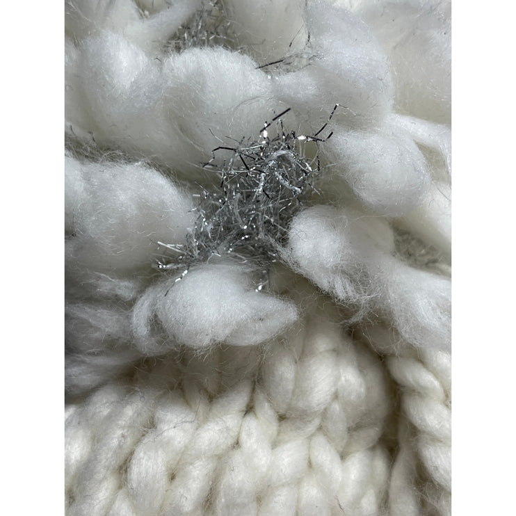 Bebe Girls Kids White Ribbed Knit Metallic Fringe Pom Pom Bonnet Beanie Hot OS