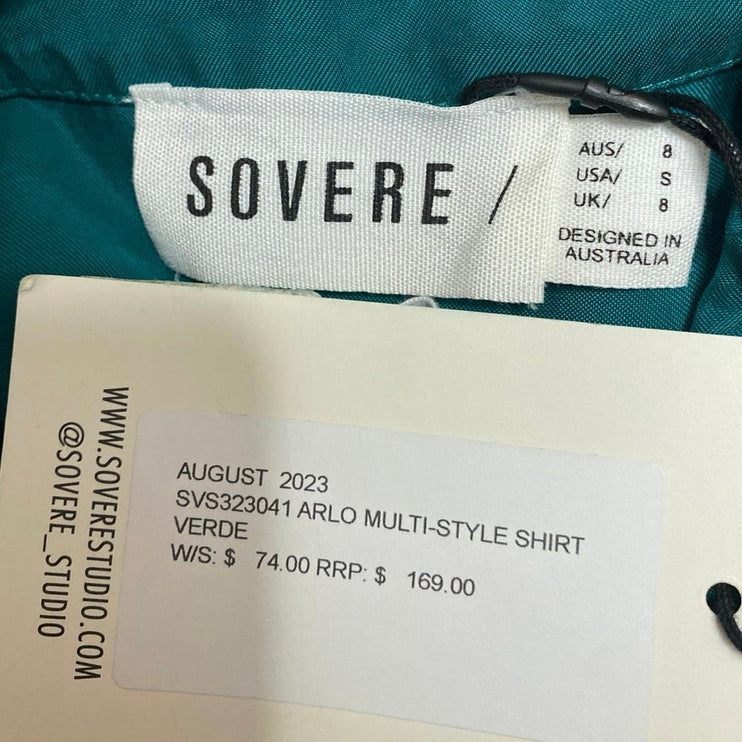 NEW Sovere Arlo Women's Green Long Sleeve Faux Wrap Shirt Blouse Top Size S